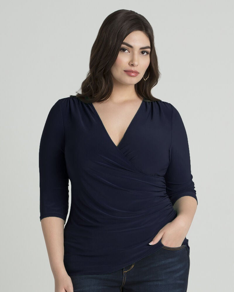 Femme Fatale Faux Wrap Top, Nouveau Navy, alternate image number 1