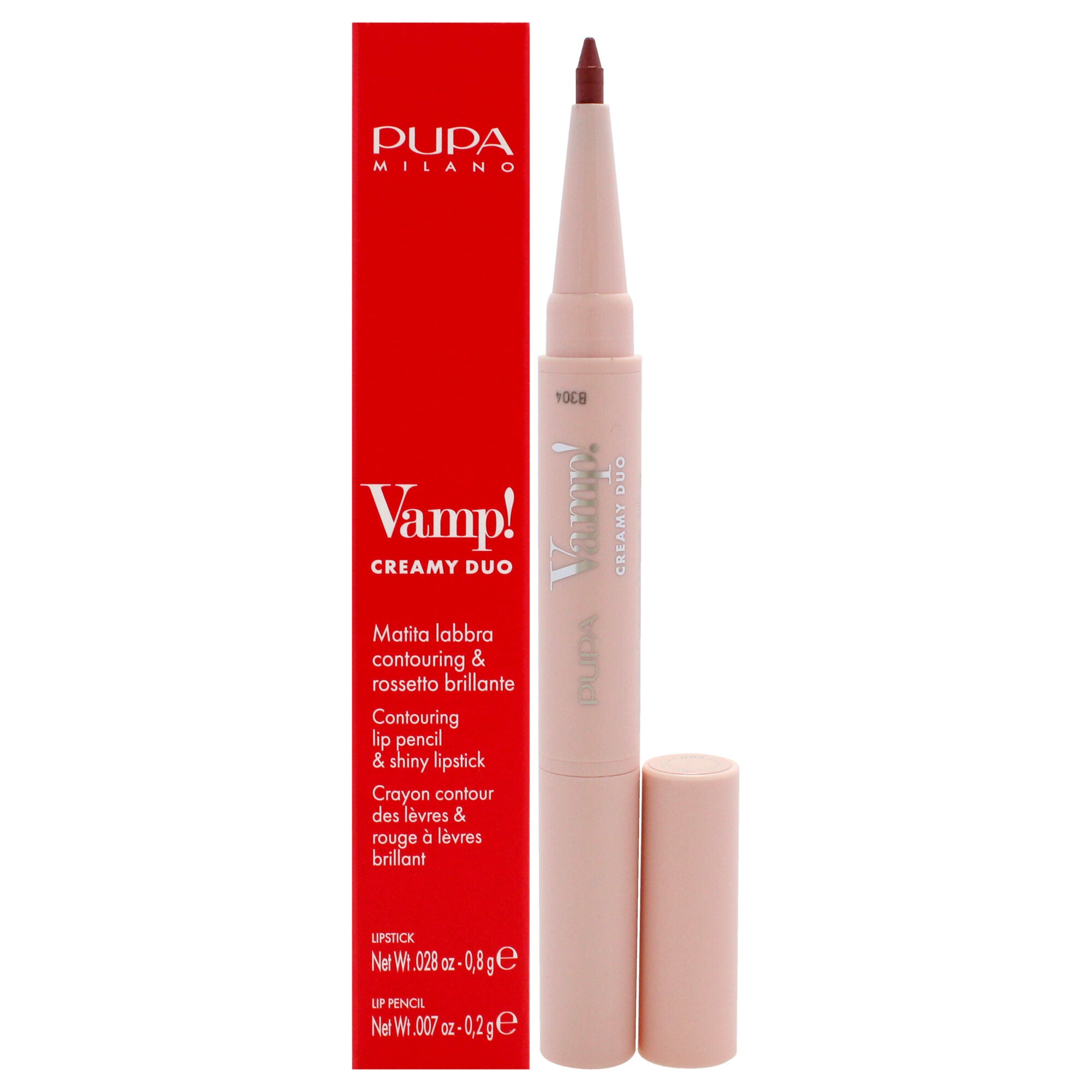 Vamp! Creamy Duo Contouring Lip Pencil and Shiny Lipstick - 004 Light Rose by Pupa Milano for Women - 0.035 oz Makeup, See Description, hi-res image number 0