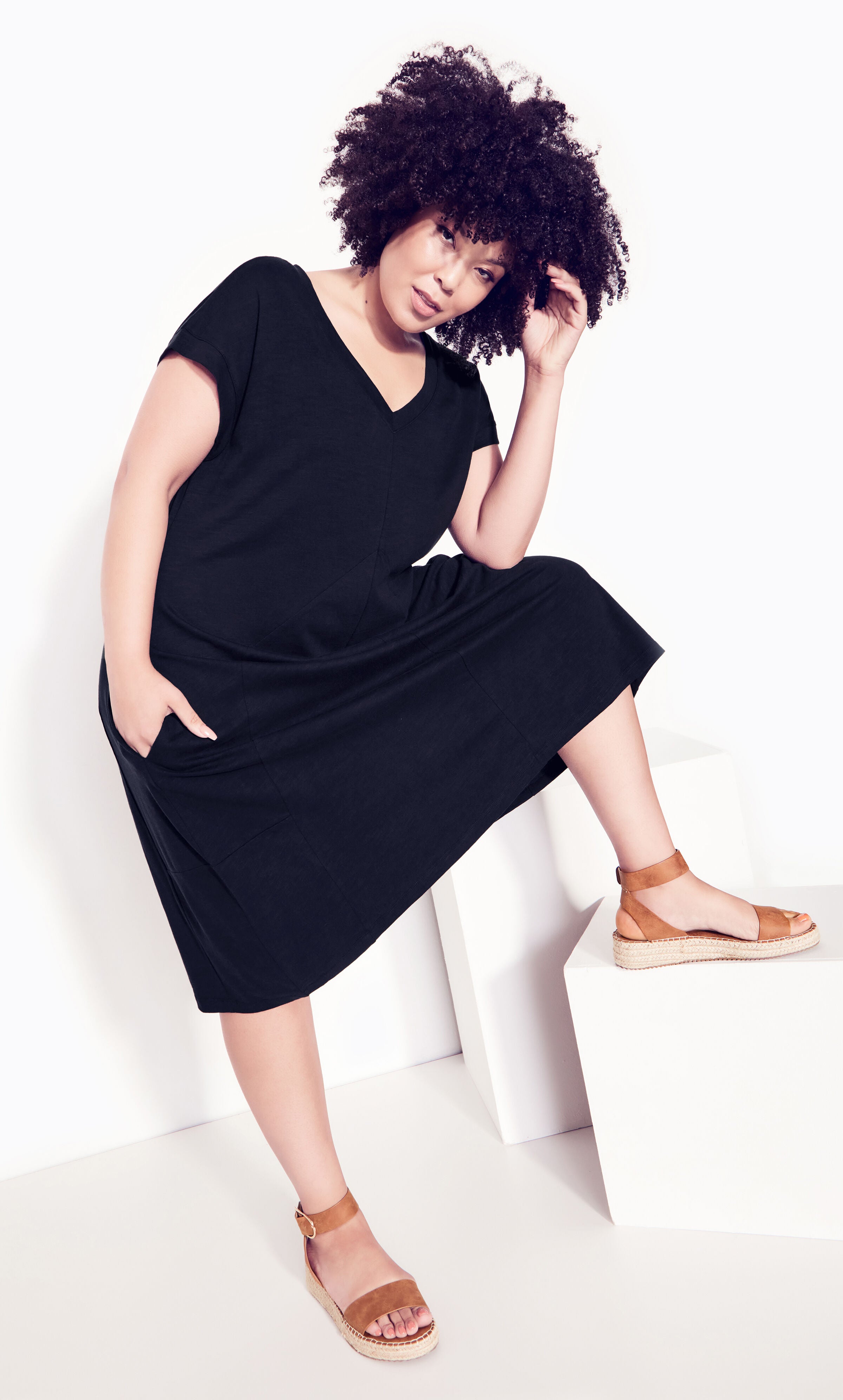 Lilly Plain Dress - black, Black, hi-res image number 0