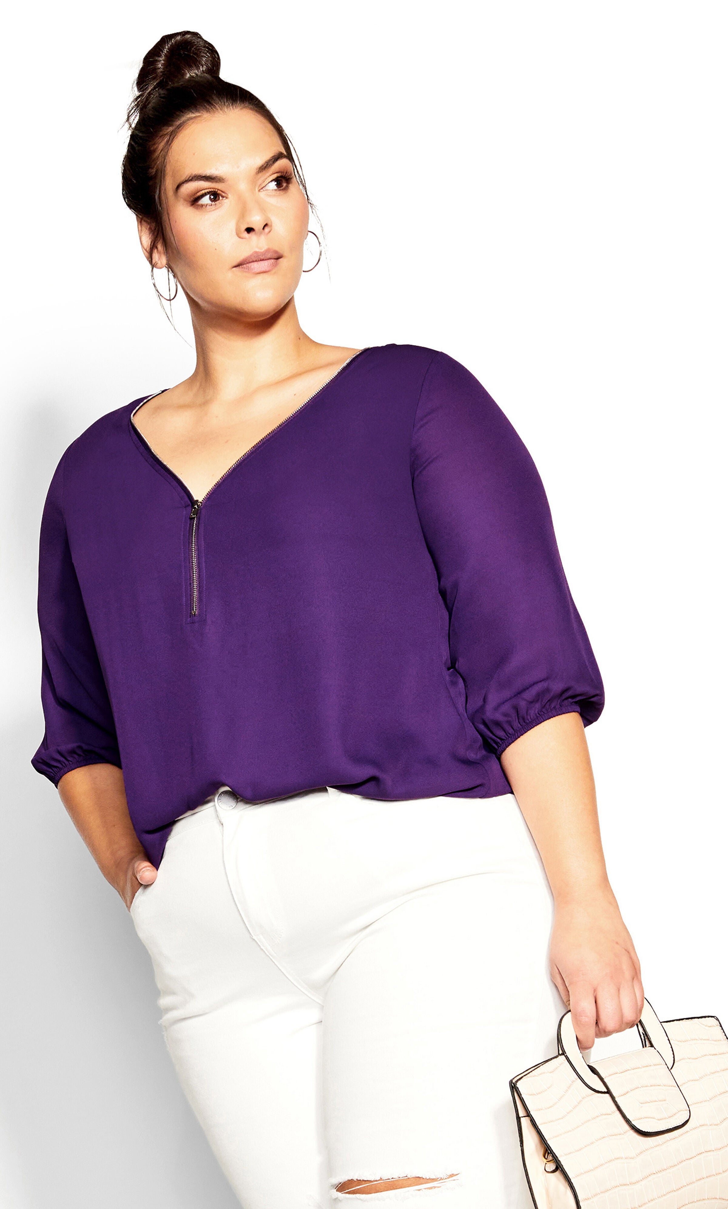 Sexy Fling Elbow Sleeve Top - petunia, Purple, hi-res image number 0
