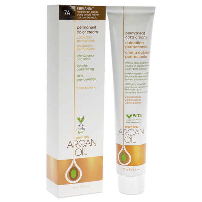 Argan Oil Permanent Color Cream - 7A Medium Ash Blonde by One n Only for Unisex - 3 oz Hair Color, See Description, alternate image number 1