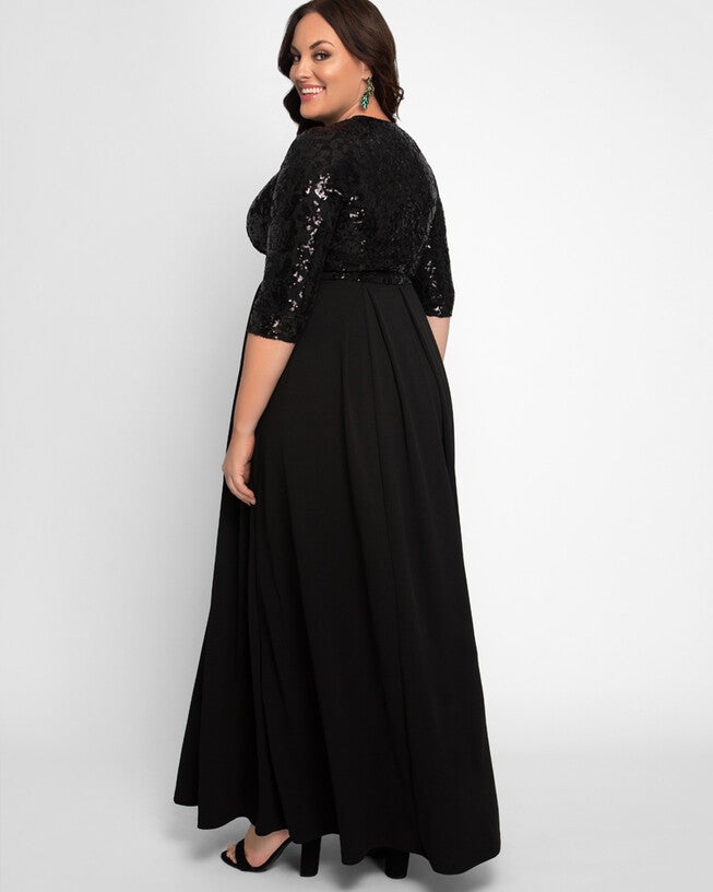 Paris Pleated Sequin Gown, Onyx, alternate image number null