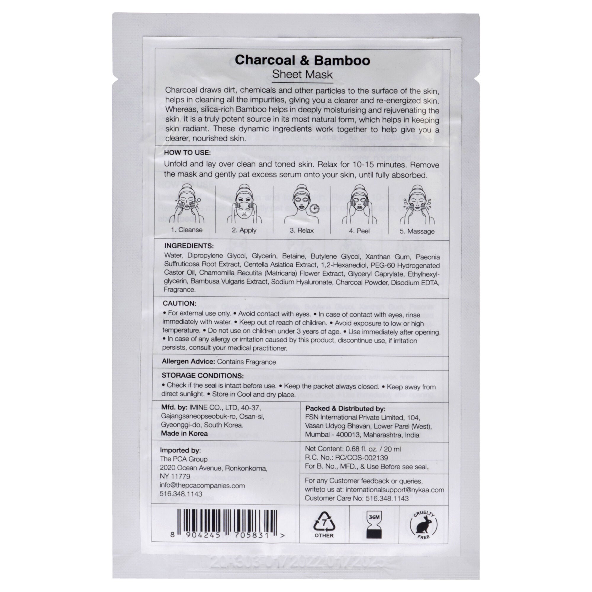 Skin Secrets Sheet Mask - Charcoal and Bamboo by Nykaa Naturals for Women - 1 Pc Mask, See Description, alternate image number 2