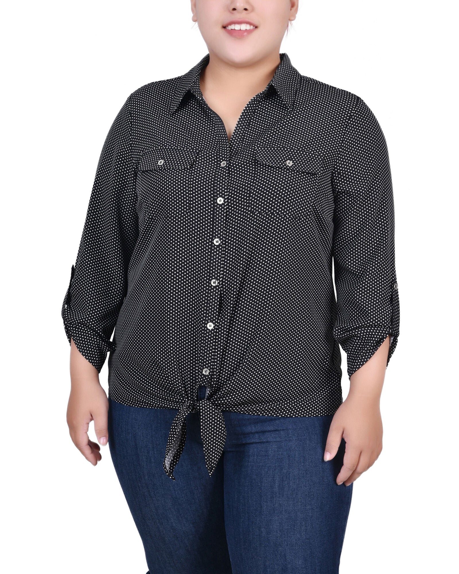 Long Roll Tab Sleeve Blouse - Petite