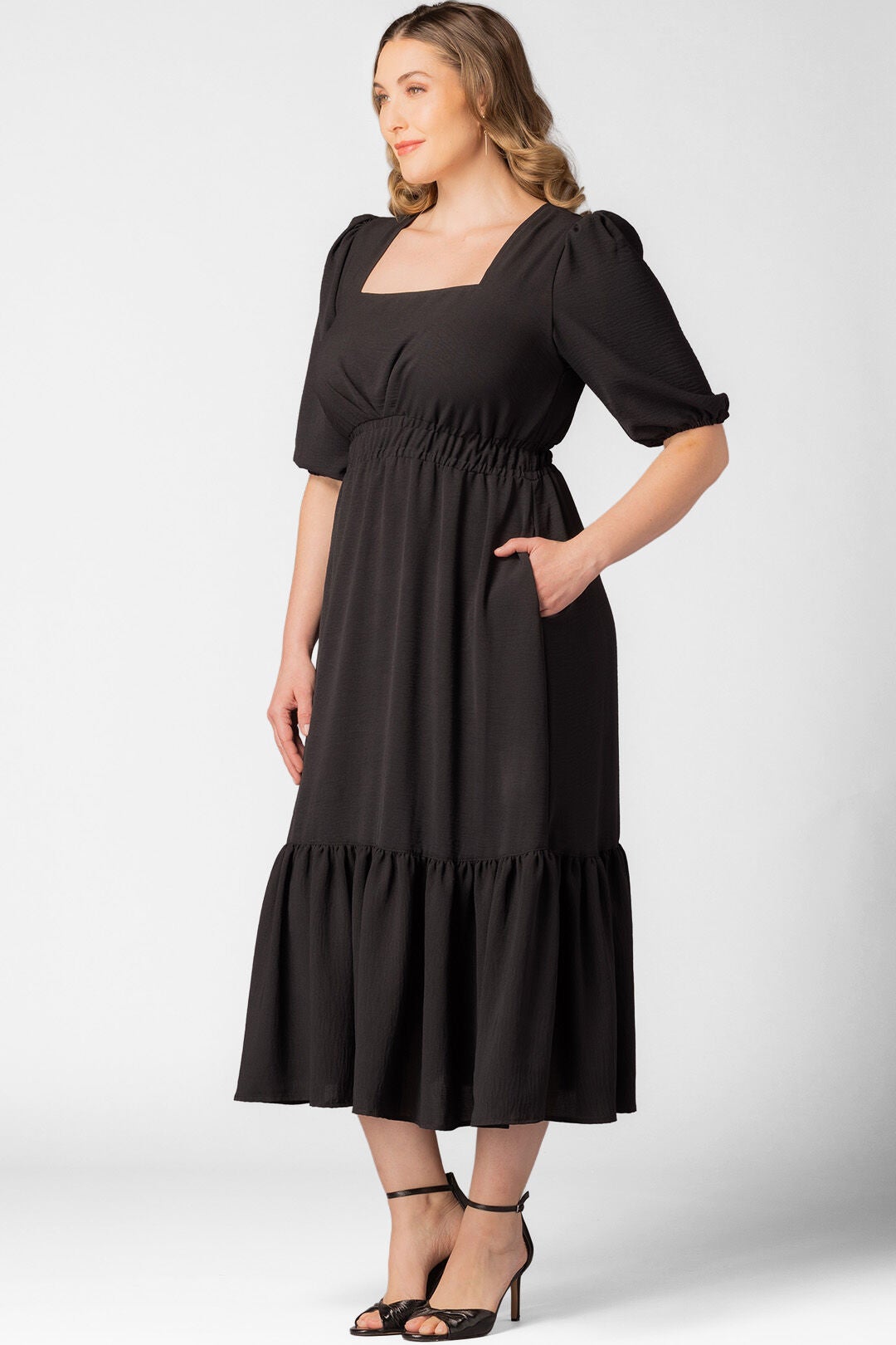 Bailey Square Neck Midi Dress, Black Noir / Black, alternate image number 3