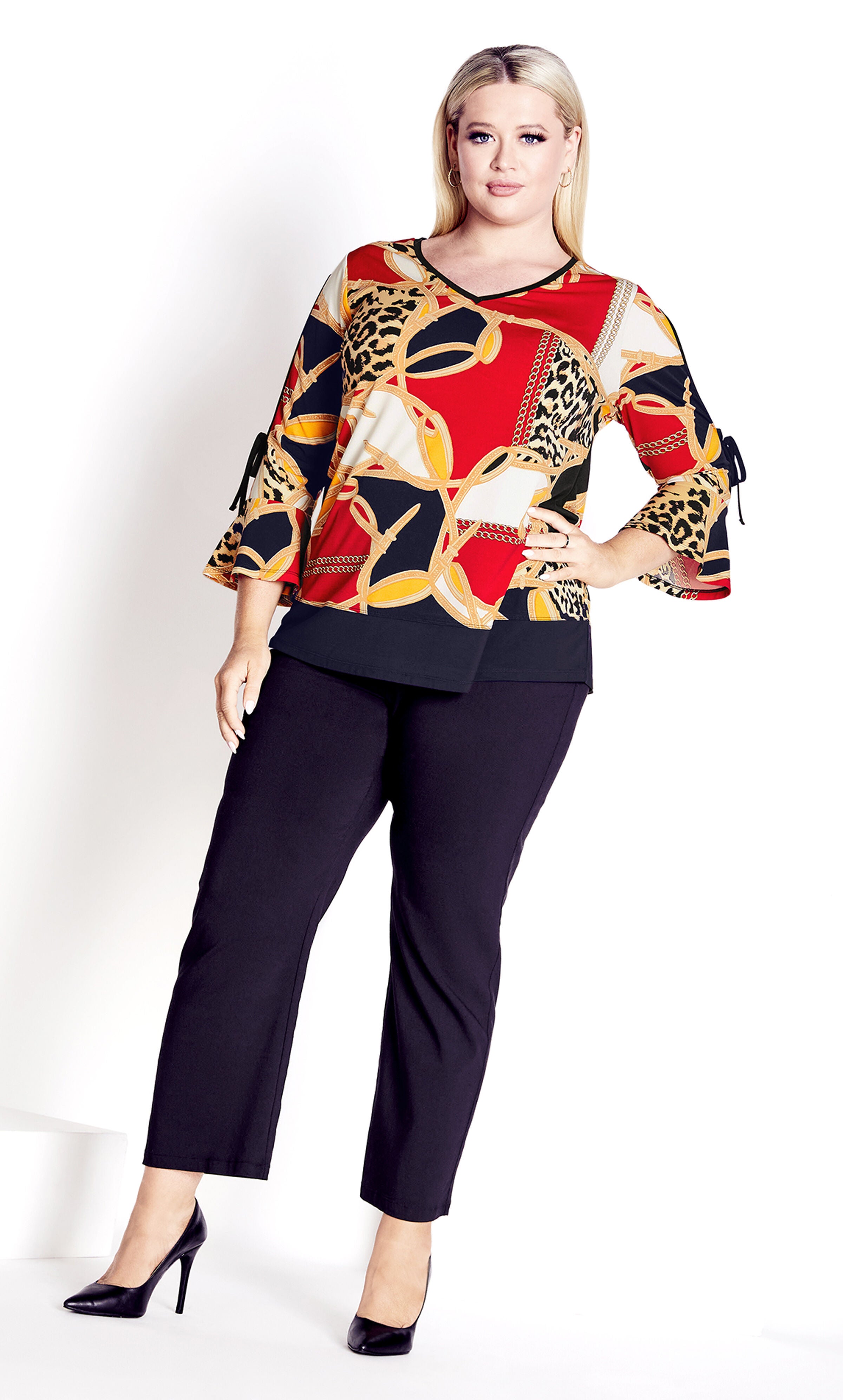 Lara Layered Print Top - red chain, , alternate image number 1