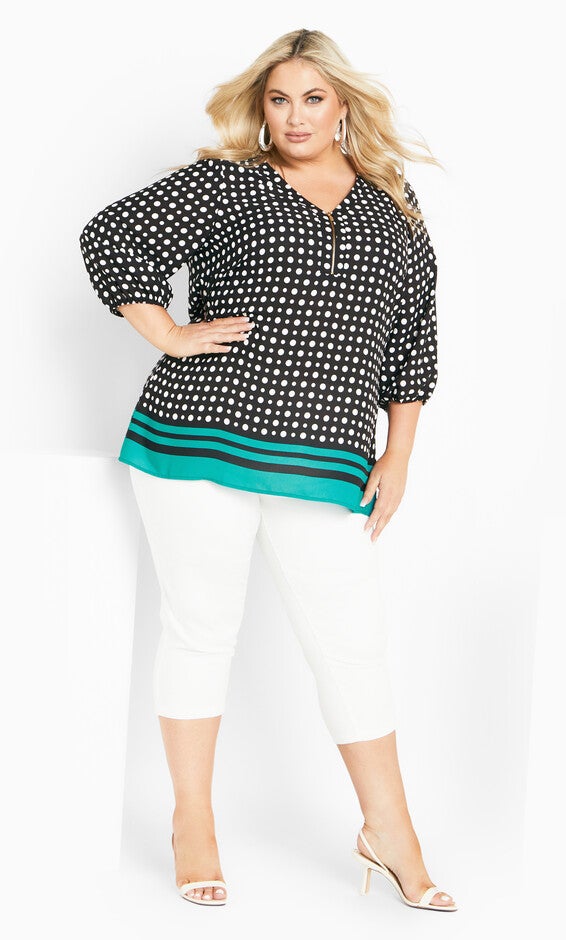 Malia Zip Border Top - emerald, , alternate image number 2