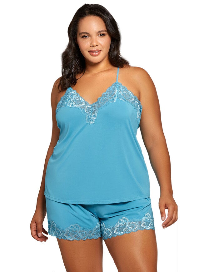 Lace Trim Cami Set, Light Blue, hi-res image number null