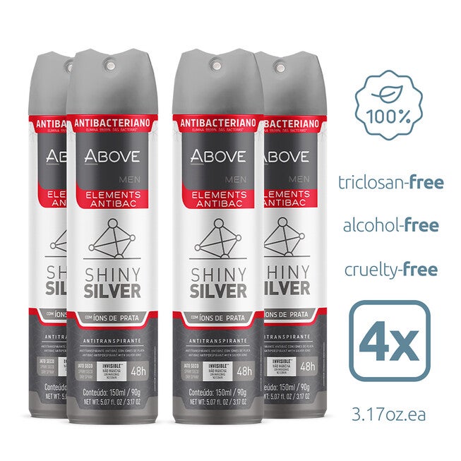 48 Hours Elements Antibac Antiperspirant Deodorant - Shine Silver by Above for Men - 3.17 oz Deodorant Spray - Pack of 4, See Description, alternate image number 1
