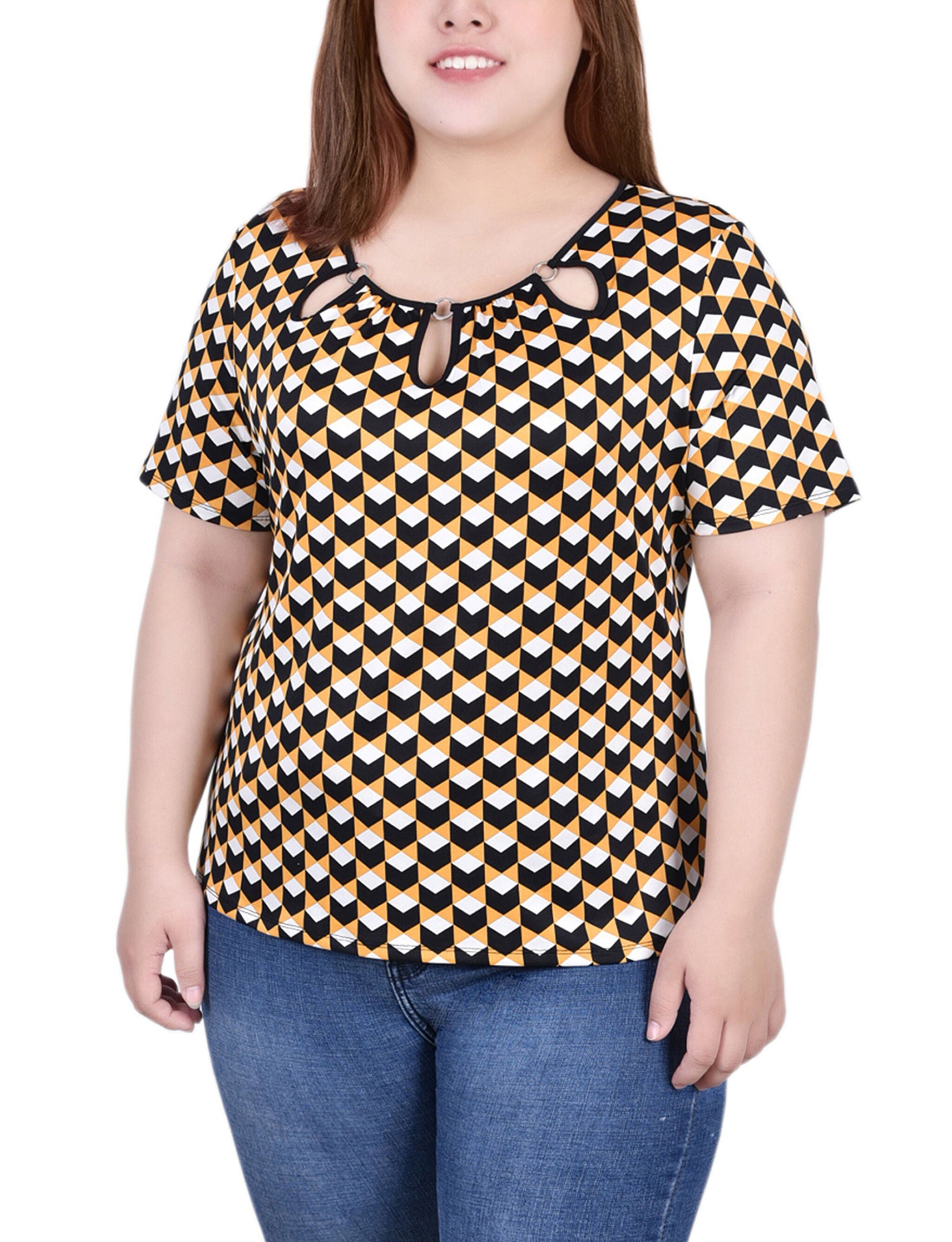 Short Sleeve Top With Ring Details, Golden Black Cube, hi-res image number 0
