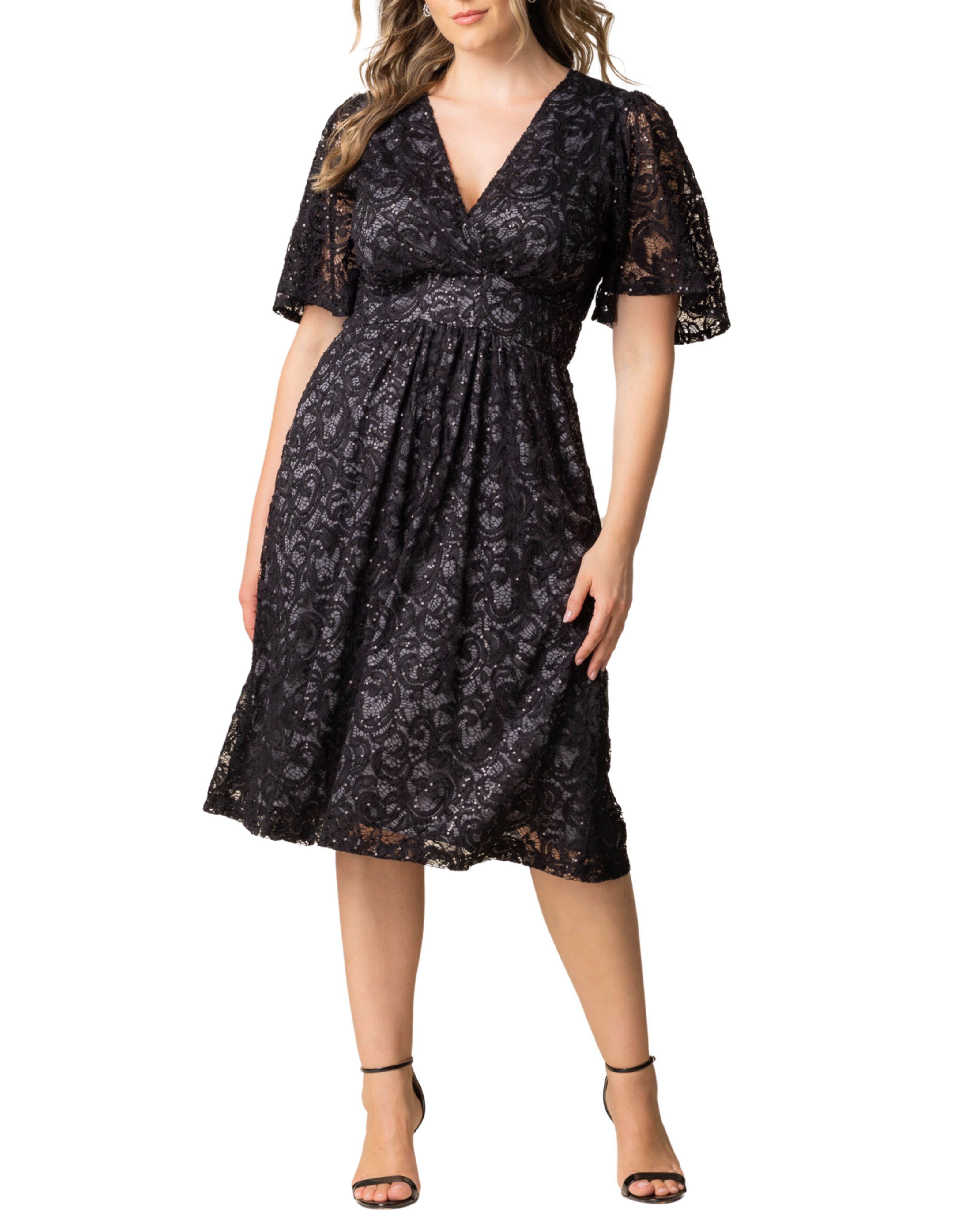 starry cocktail dress Kiyonna Plus Size Starry Sequin Lace Cocktail Dress