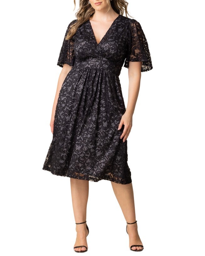 starry cocktail dress Kiyonna Plus Size Starry Sequin Lace Cocktail Dress