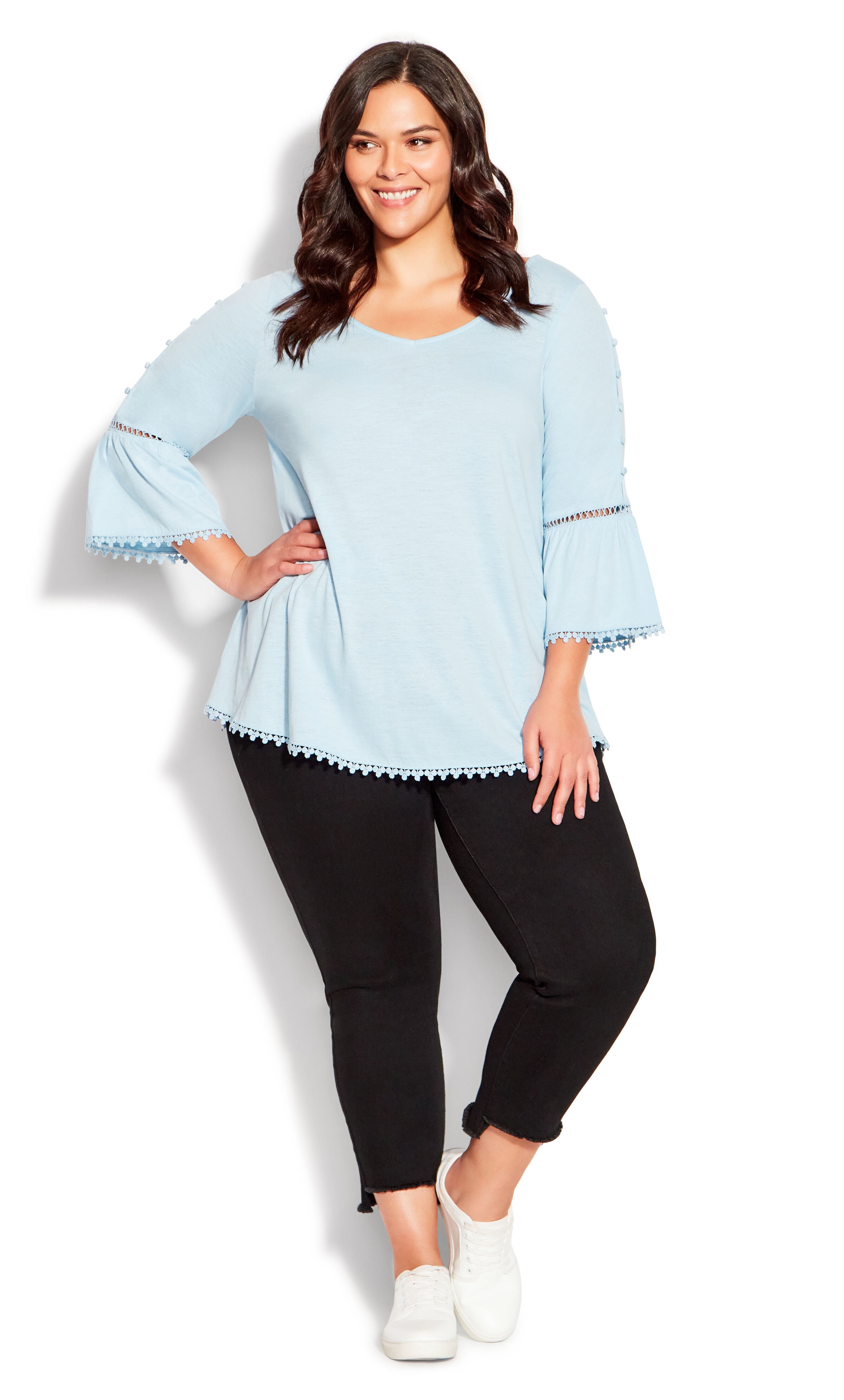 Crochet Split Sleeve Top - chambray blue, , alternate image number 1