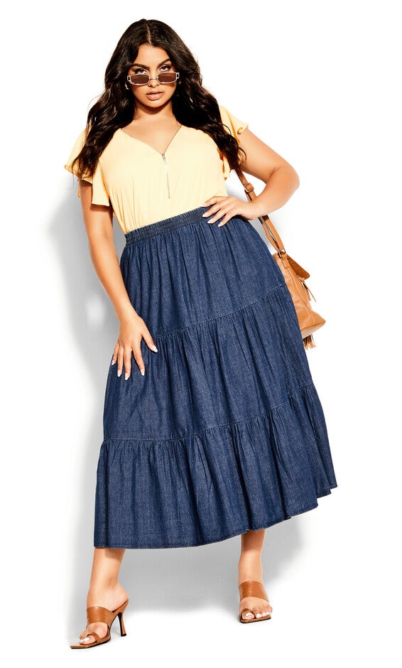 Denim Tier Skirt - dark denim, Blue, hi-res image number null
