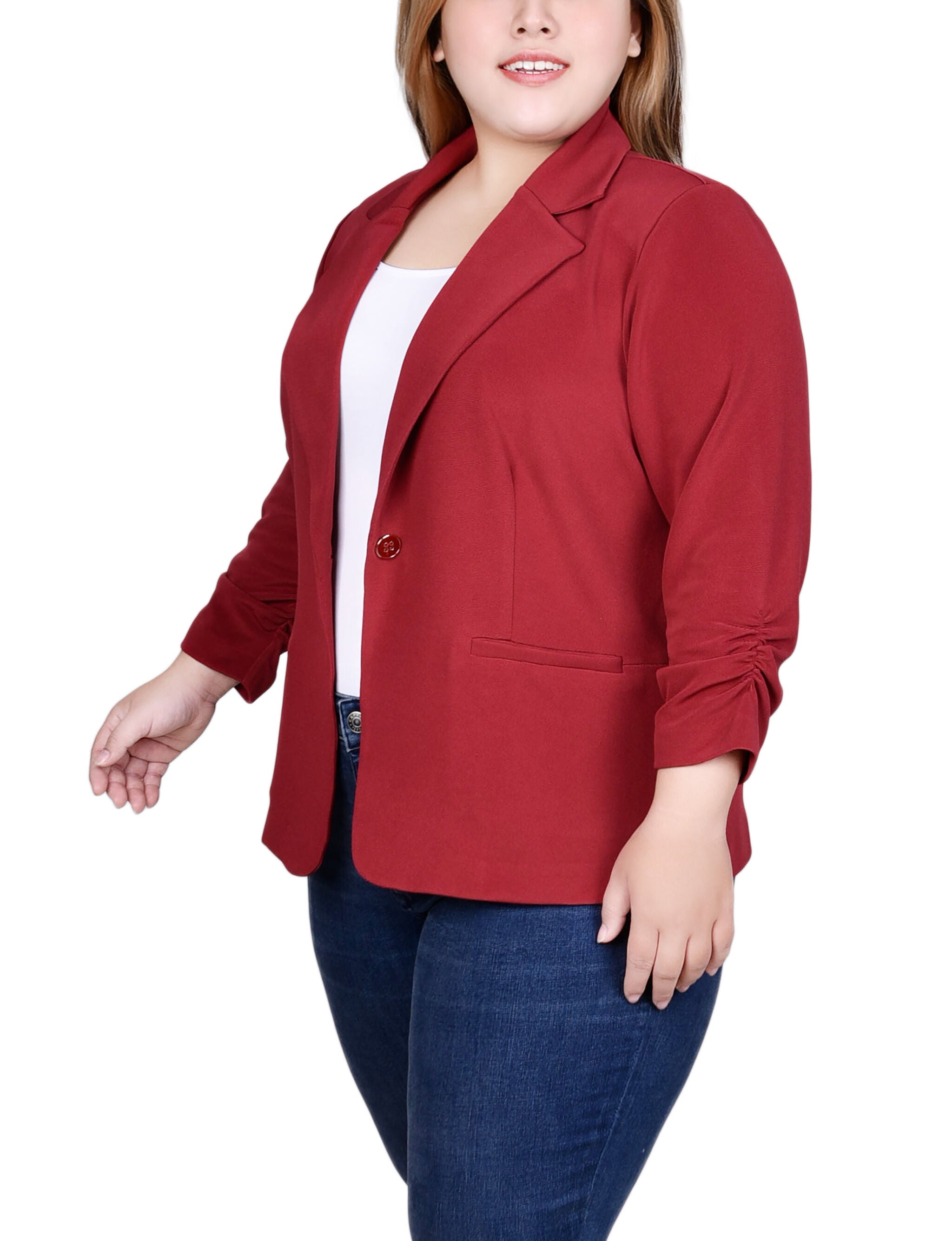 3/4 Sleeve Knit Ottoman Jacket, Burgundy, alternate image number 2