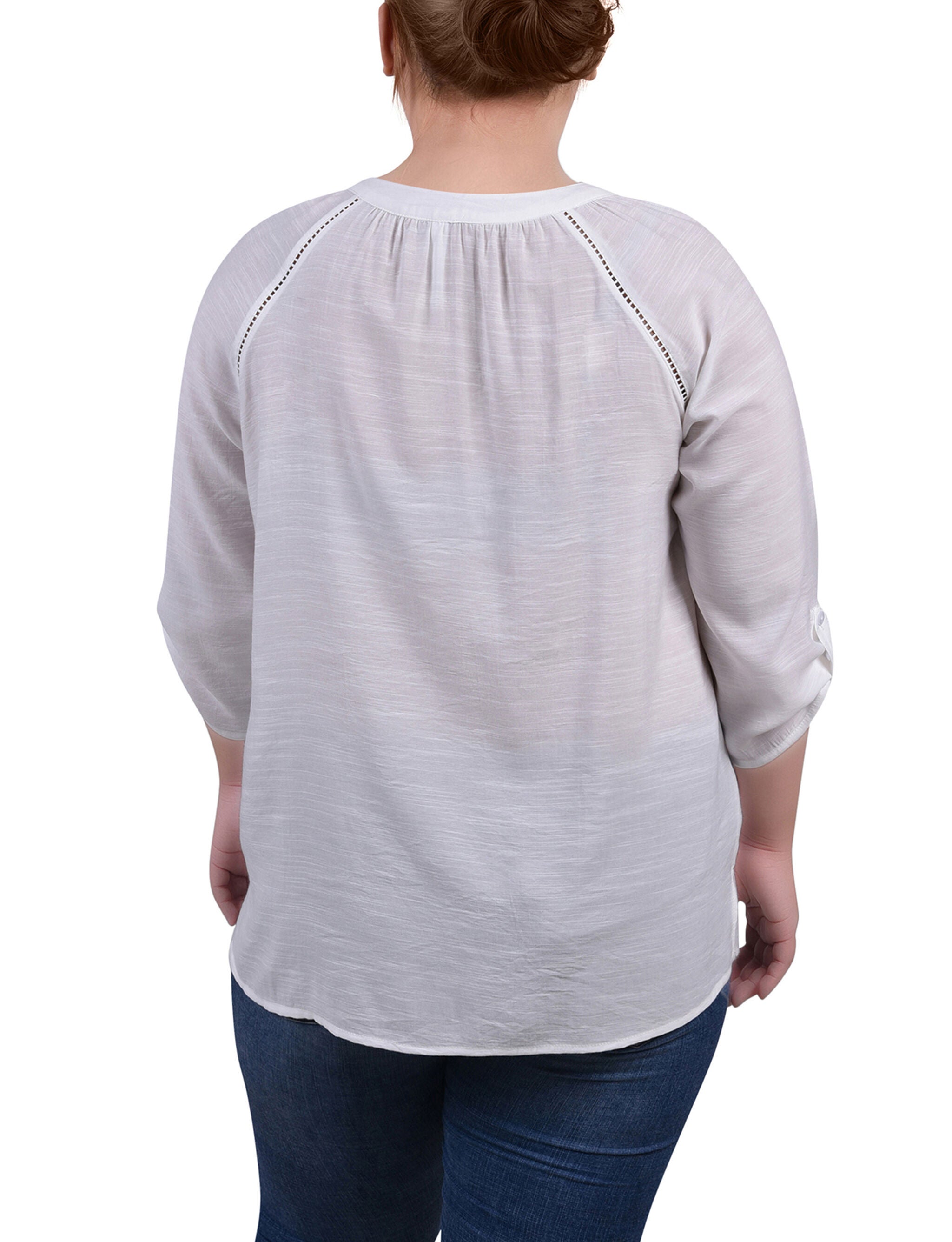 Raglan Sleeve Split Neck Blouse, White, alternate image number 2
