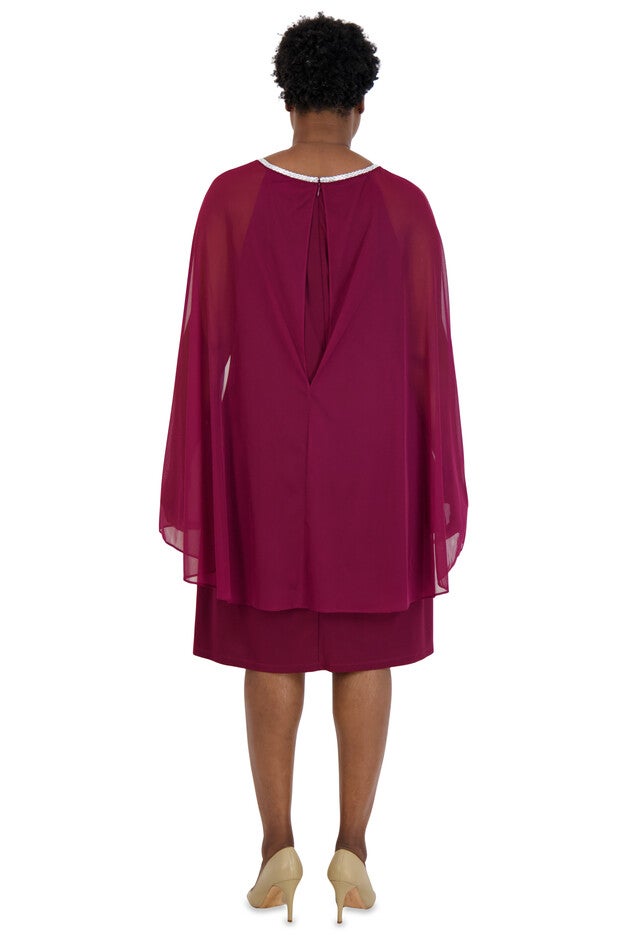 Chiffon Dress with Rhinestone Neckline and Sheer Capelet - Plus, , alternate image number null