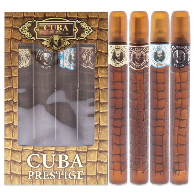 Cuba Prestige by Cuba for Men 4 Pc Gift Set 1.17oz Classic EDT Spray, 1.17oz Black EDT Spray, 1.17oz Platinum EDT Spray, 1.17oz Legacy EDT Spray, See Description, hi-res image number 0