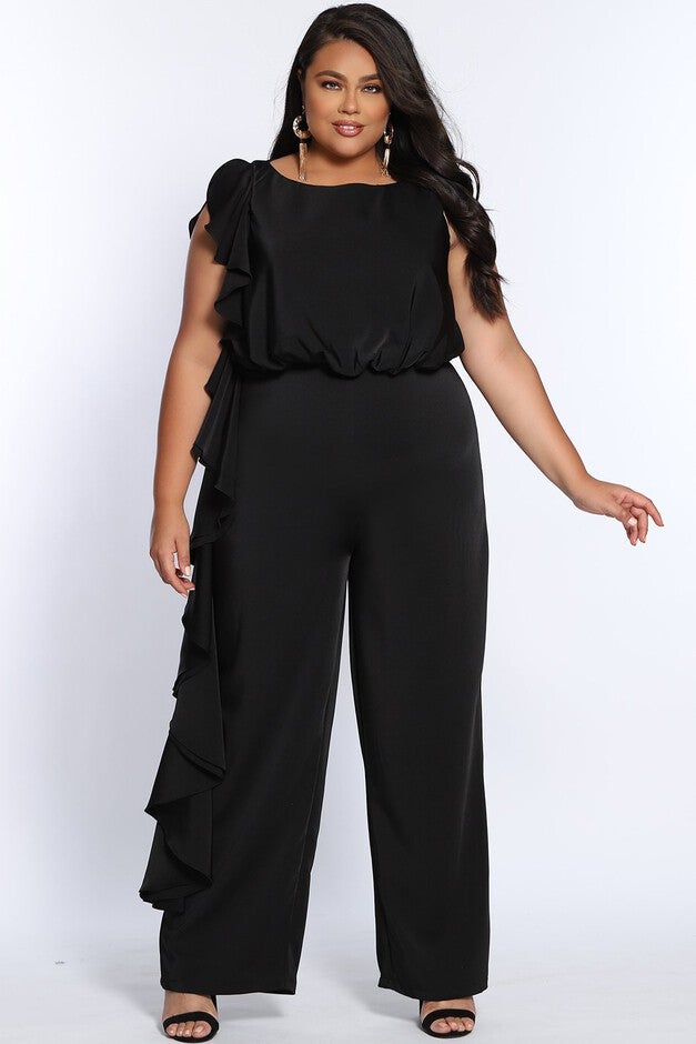 All About The Frills Plus Size Sleeveless Jumpsuit, Black, hi-res image number null