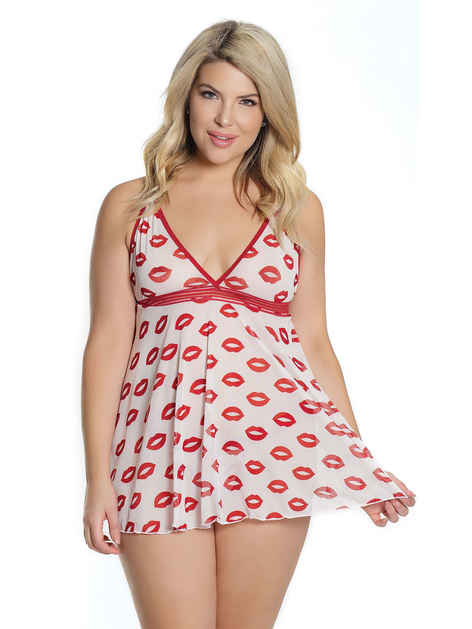Lip Print Babydoll, White / white, hi-res image number 0