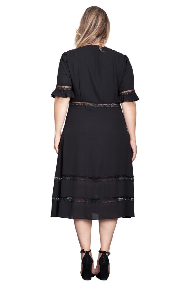 Lace Detailing Trim Dress, Black / Black, alternate image number null