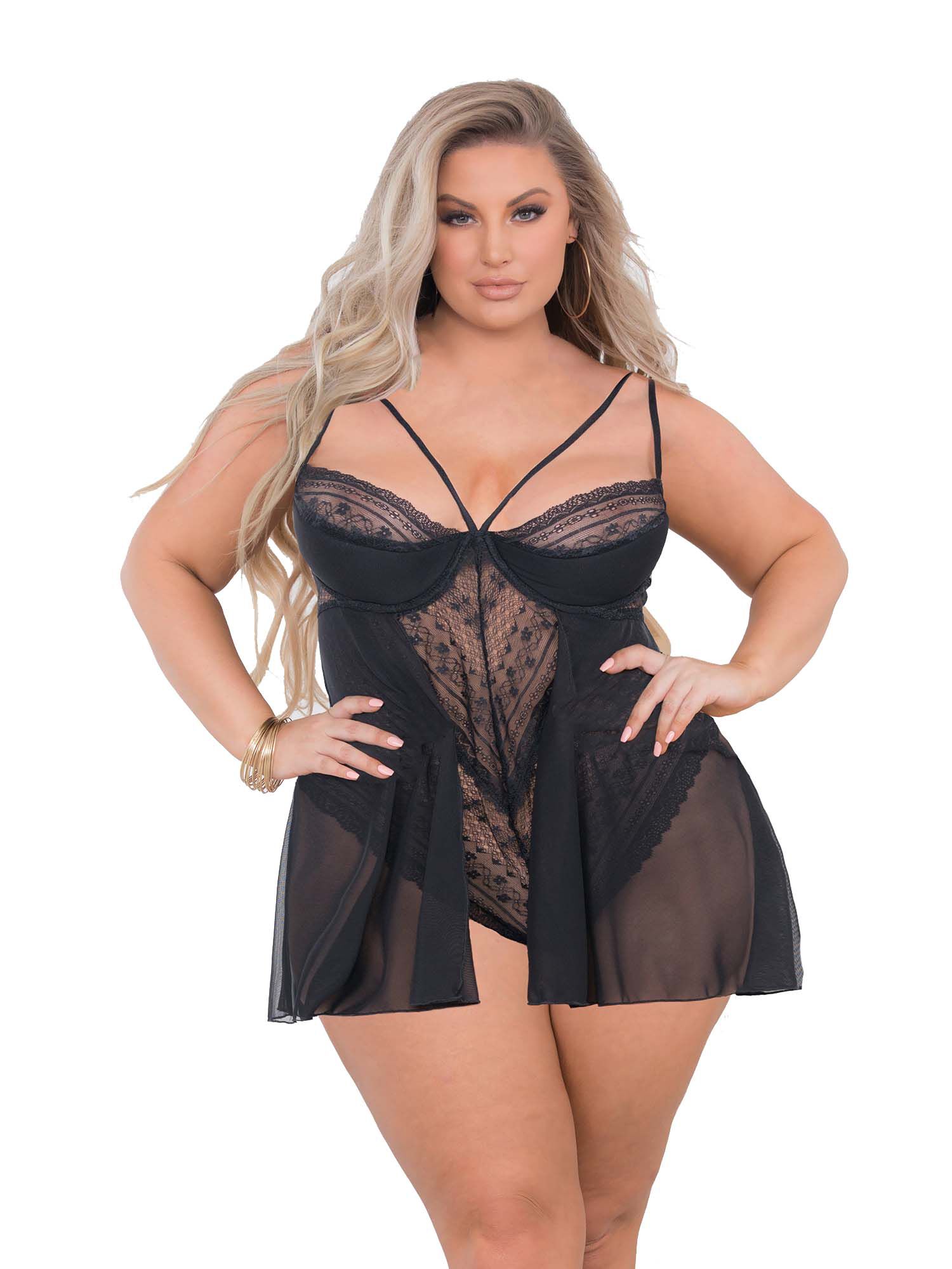 Lace Underwire Teddydoll, Black / black, hi-res image number 0