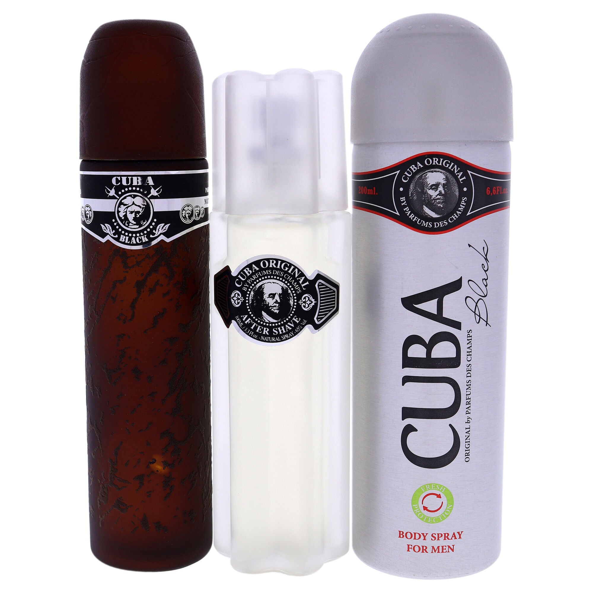 Cuba Black by Cuba for Men - 3 Pc Gift Set 3.3oz EDT Spray, 3.3oz After Shave, 6.7oz Body Spray, See Description, alternate image number 2