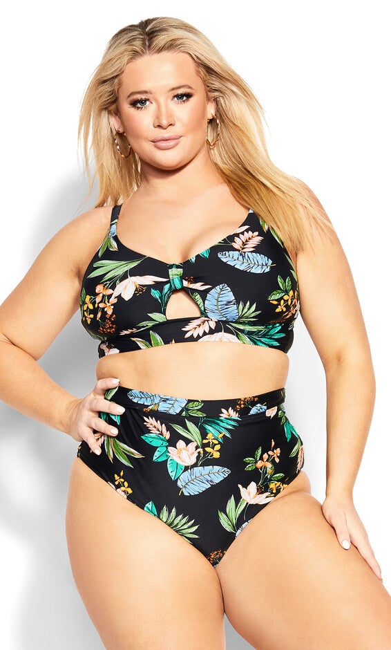 Izzy Print Bikini Top - tropical foliage, Grey, hi-res image number null