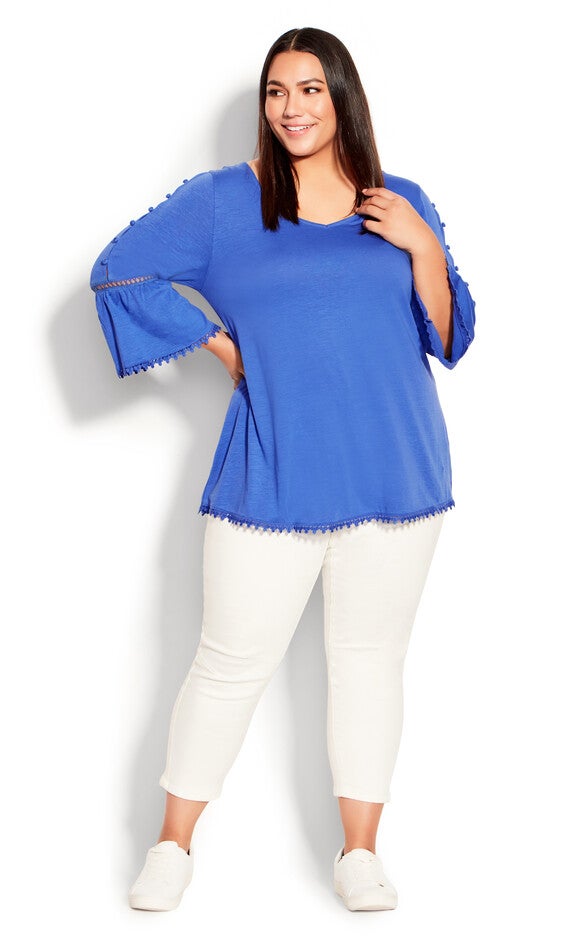 Crochet Split Sleeve Top - dazzling blue, , alternate image number 1