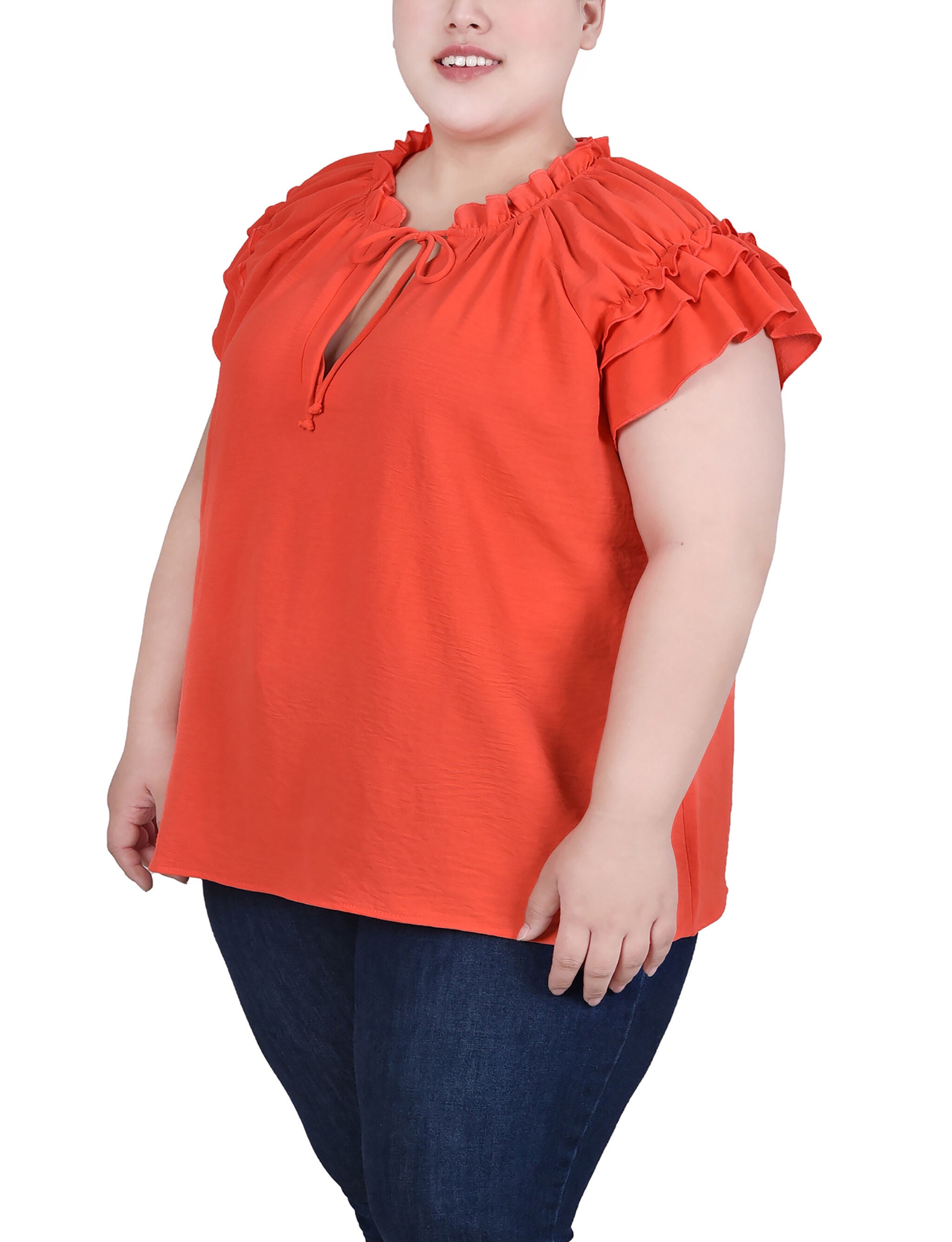 Short Sleeve Ruffled Blouse, Bittersweet, alternate image number 1
