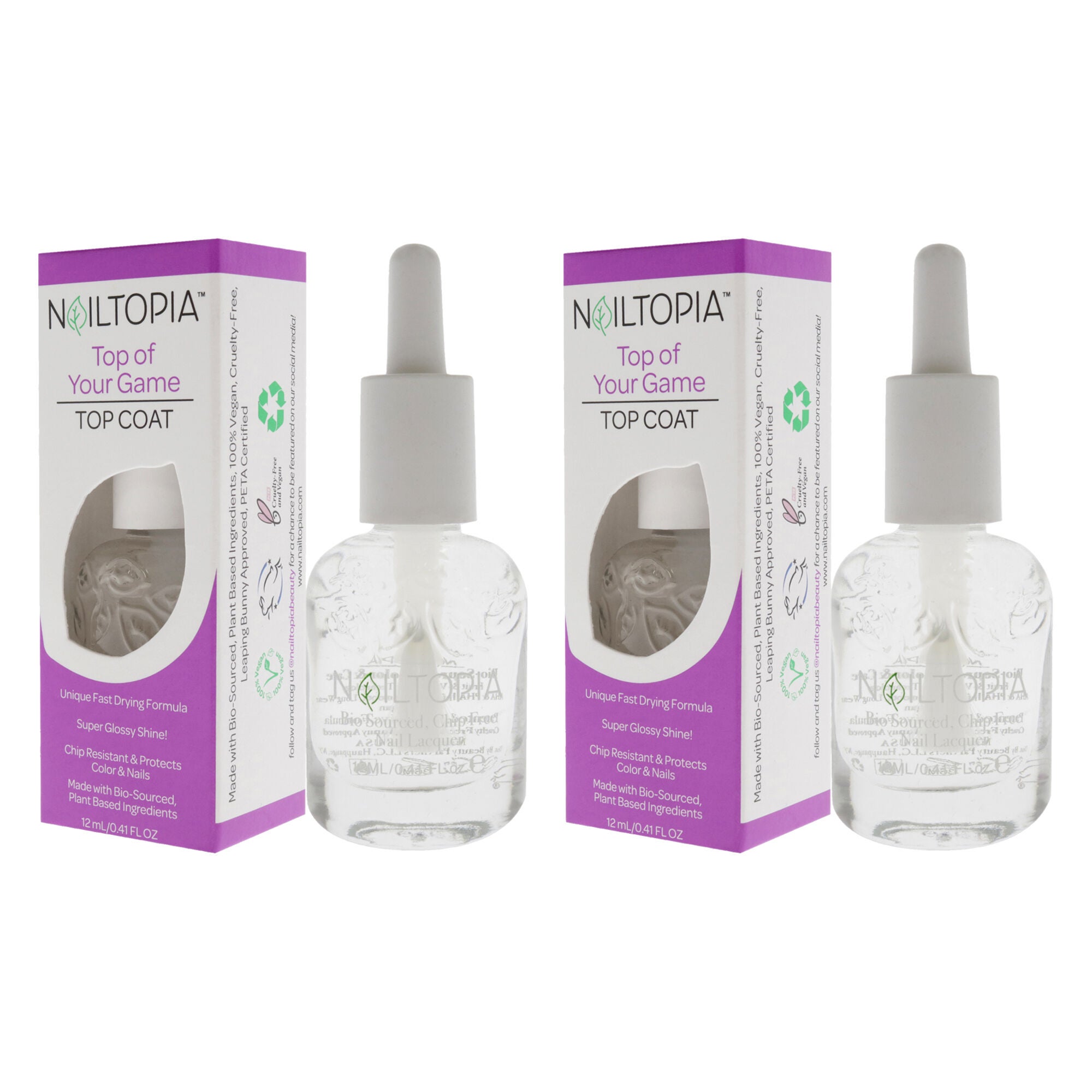 Bio-Sourced Chip Free Top Coat - Top Of Your Game by Nailtopia for Women - 0.41 oz Nail Polish - Pack of 2, See Description, alternate image number 3