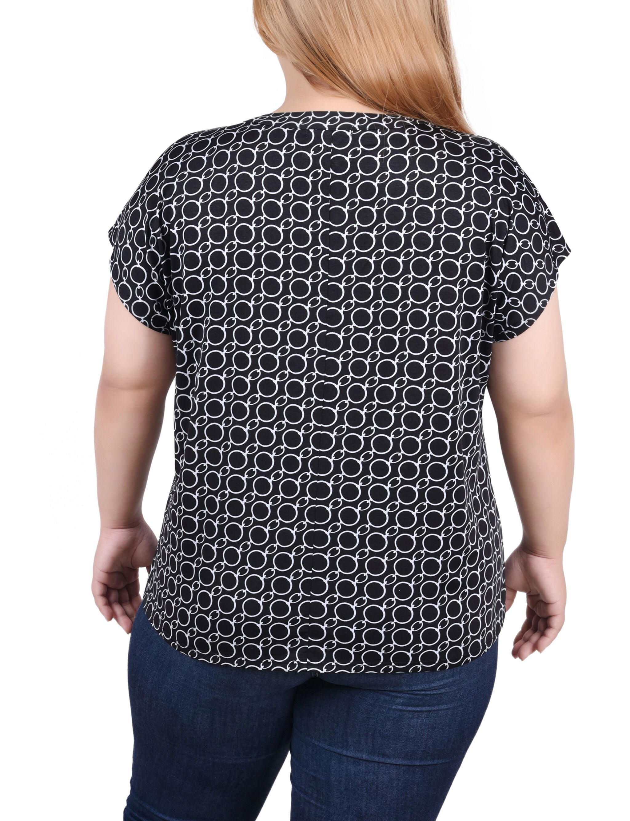Extended Sleeve Top With Grommets, Black White Circle Chain, alternate image number 2
