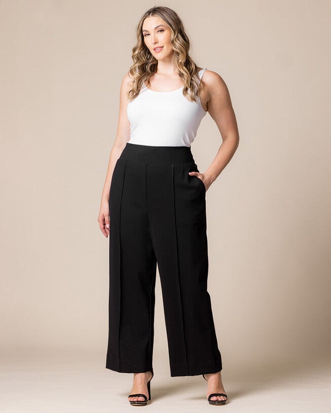 Polished Ponte Wide Leg Pants, Black Noir, hi-res image number null