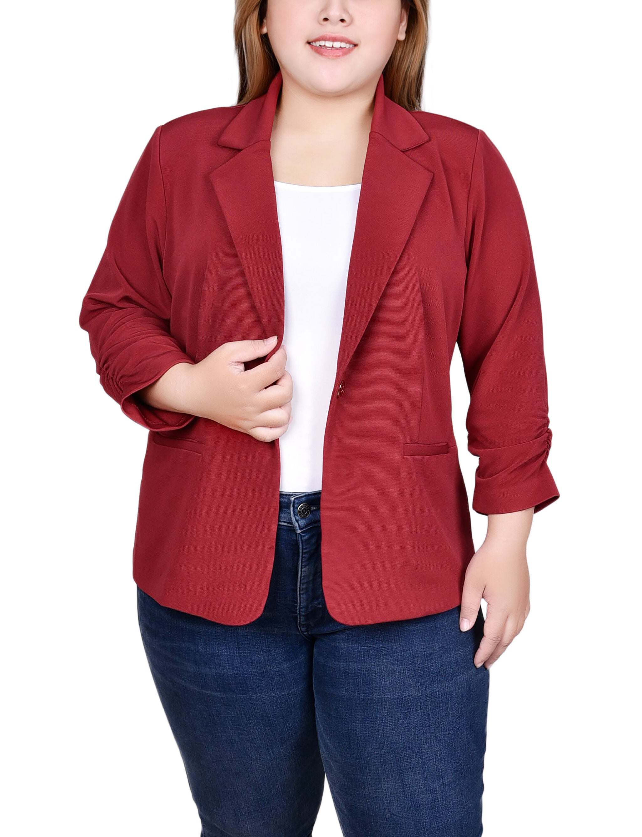 3/4 Sleeve Knit Ottoman Jacket, Burgundy, hi-res image number 0