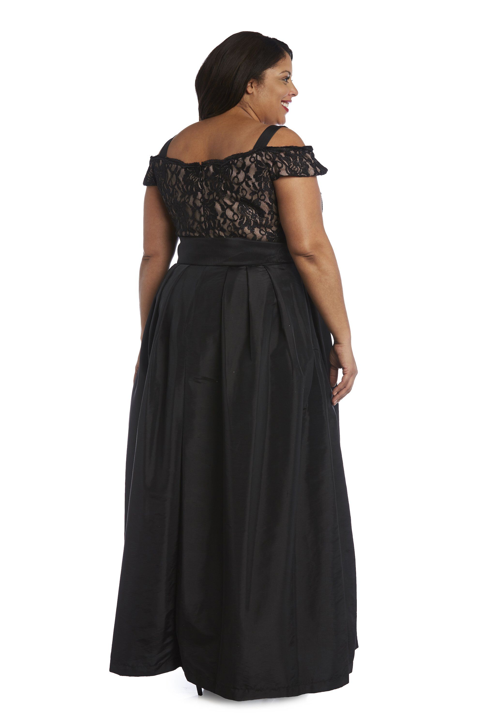 High-Waisted Dress with Bow, Lace Top and Cap Sleeves, , alternate image number 1