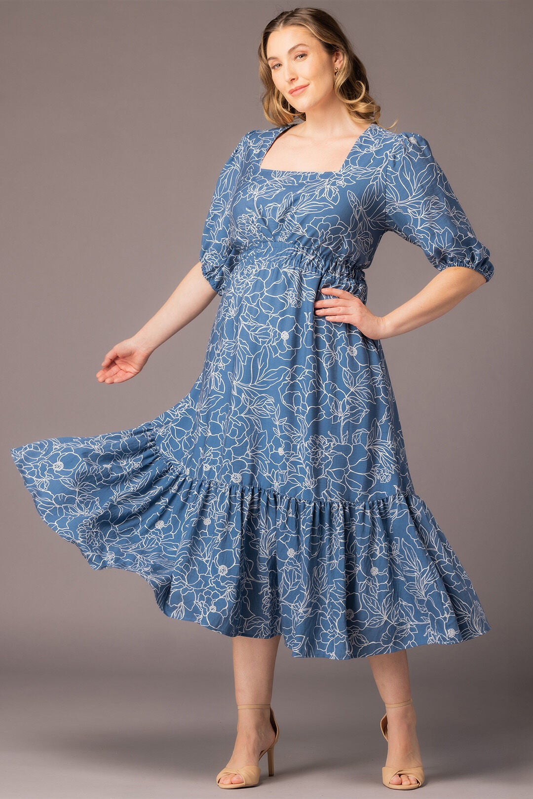 Bailey Square Neck Midi Dress, Blue Floral Print / Light Blue, alternate image number 5