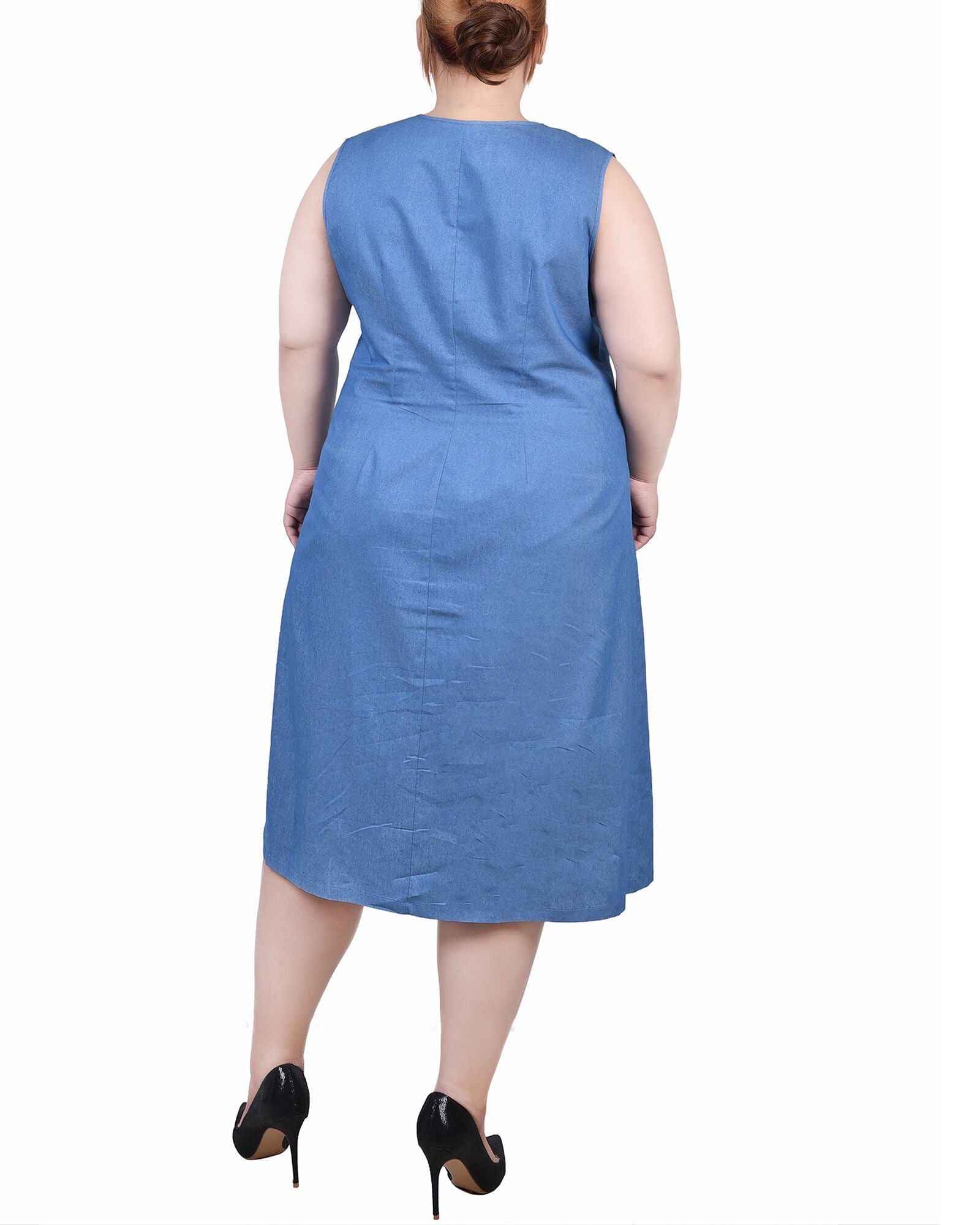 Sleeveless Chambray Dress With Hardware, , alternate image number 1