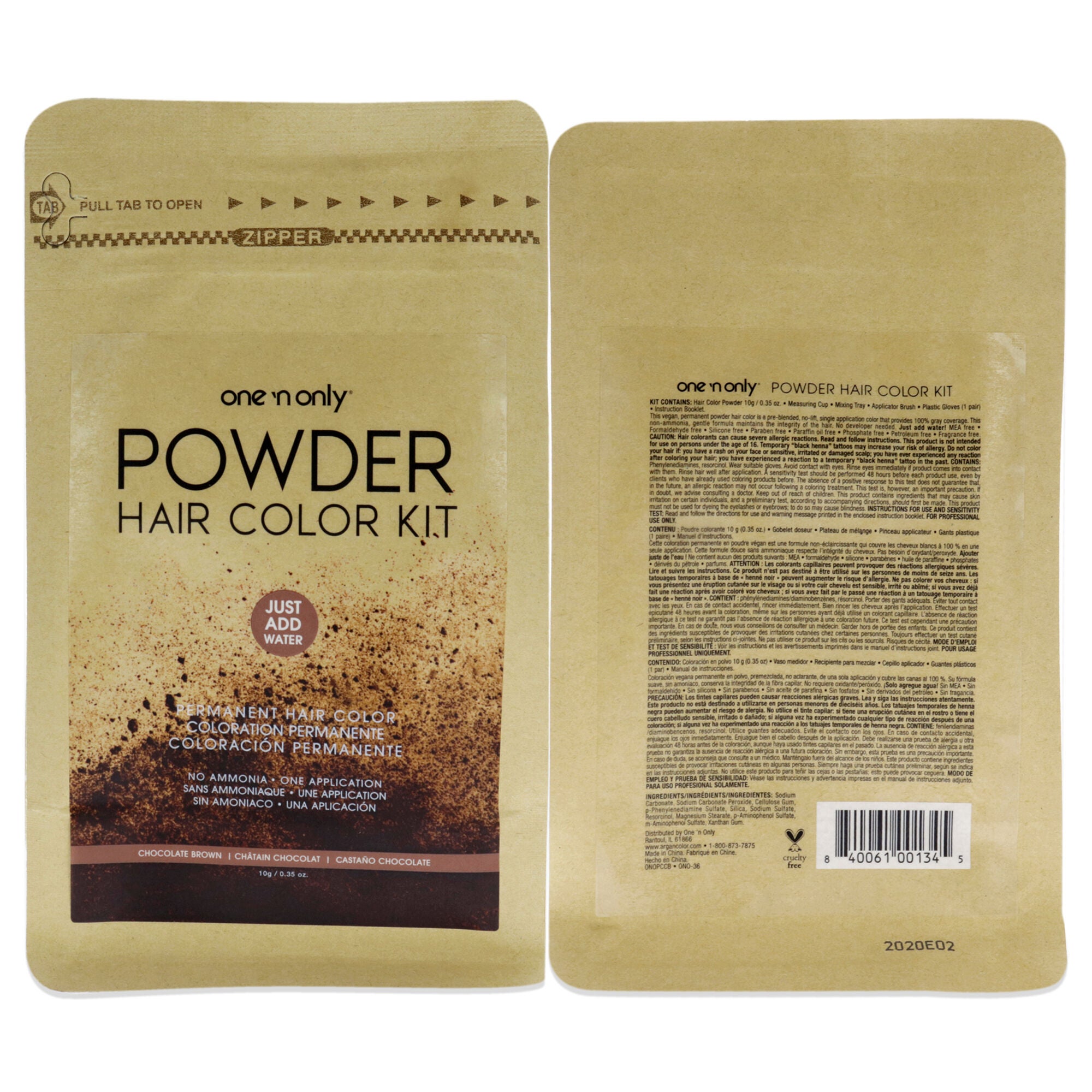 Powder Hair Color Kit - Chocolate Brown by One n Only for Unisex - 0.35 oz Hair Color, See Description, hi-res image number 0