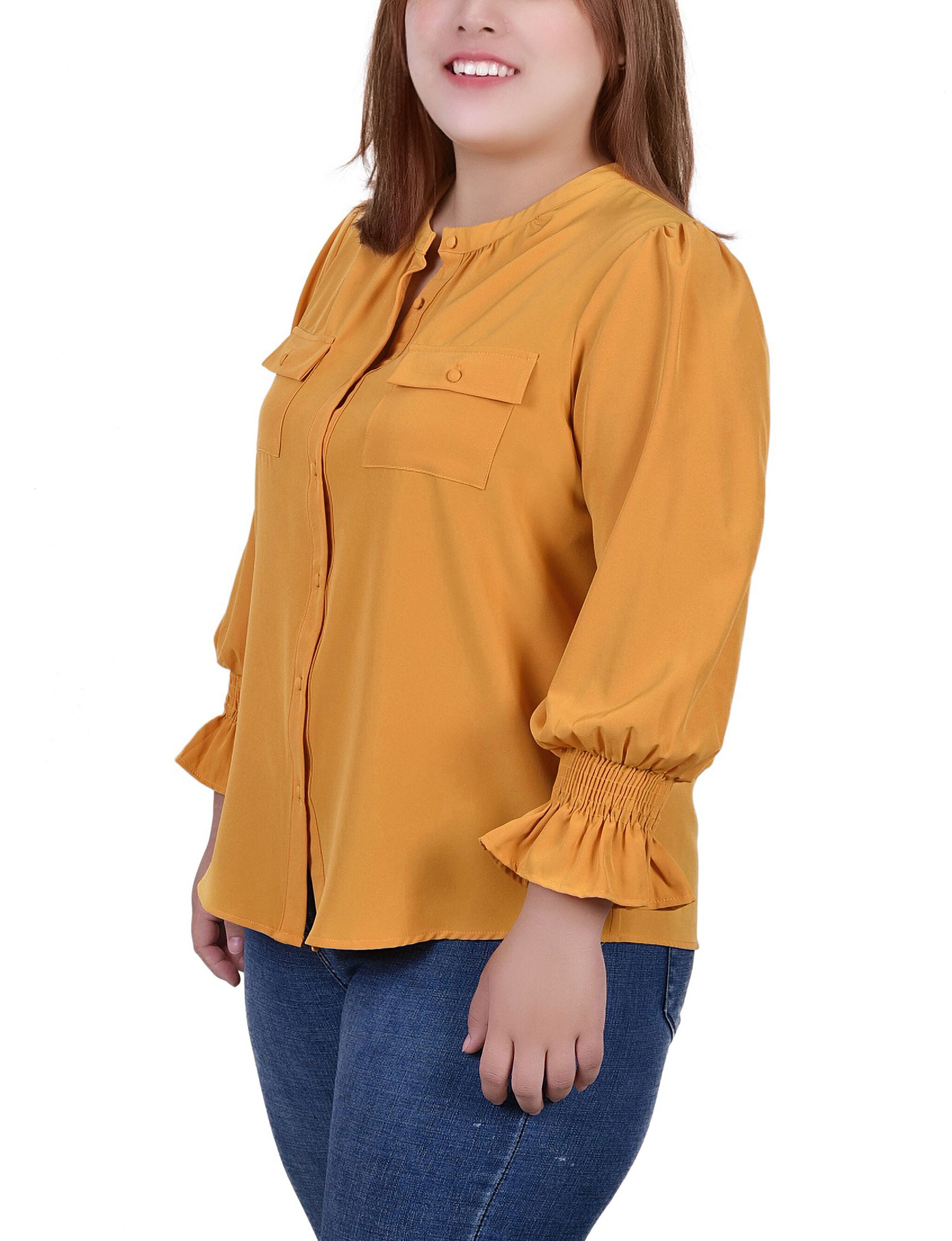 Long Sleeve Y Neck Blouse, Golden Glow, alternate image number 1