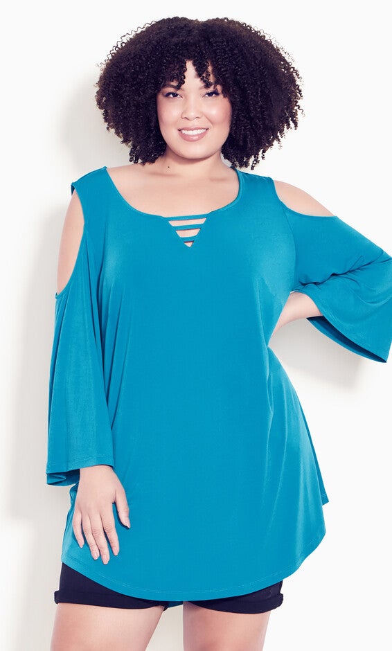 Cold Shoulder 3 Bar Top - teal, Green, hi-res image number 0