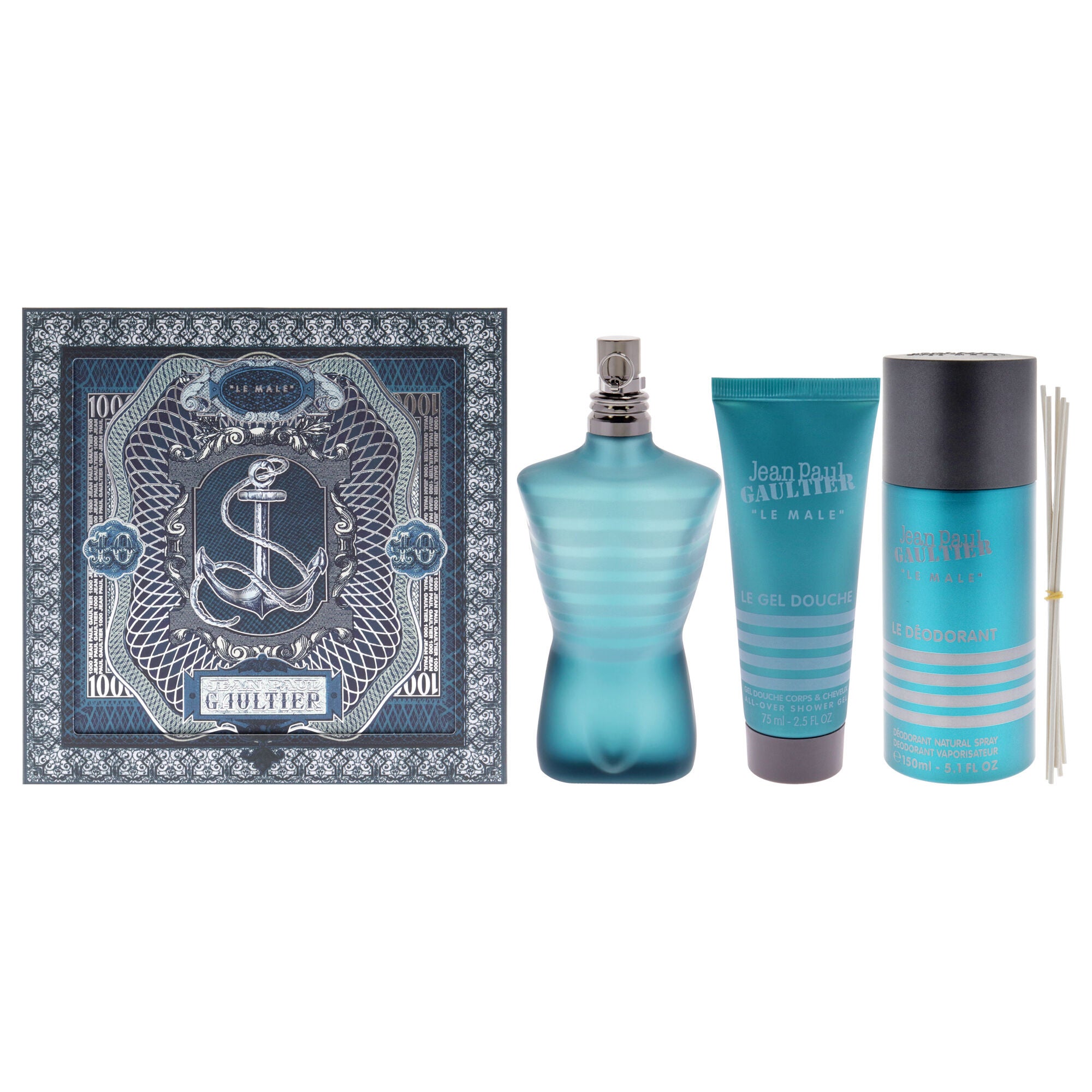 Le Male by Jean Paul Gaultier for Men - 3 Pc Gift Set 4.2oz EDT Spray, 2.5oz Shower Gel, 5.1oz Deodorant Spray, See Description, hi-res image number 0