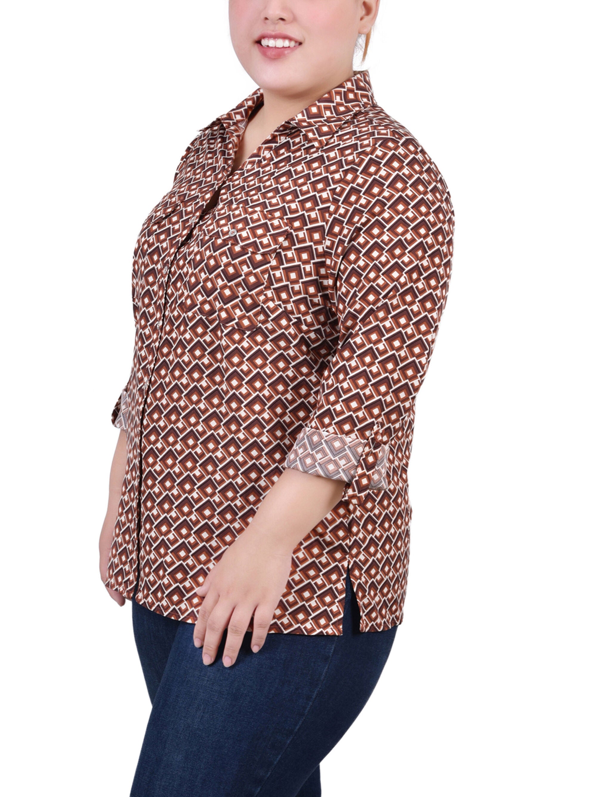 3/4 Roll Tab Blouse With Pockets, Golden Jaycee, alternate image number 1