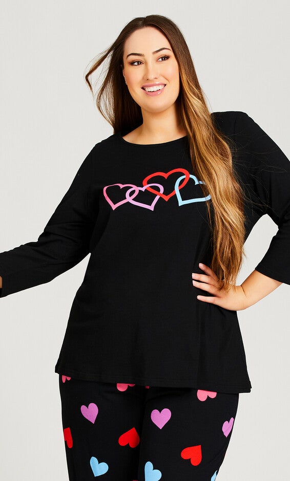 Heart Print Top - black, Black, hi-res image number 0