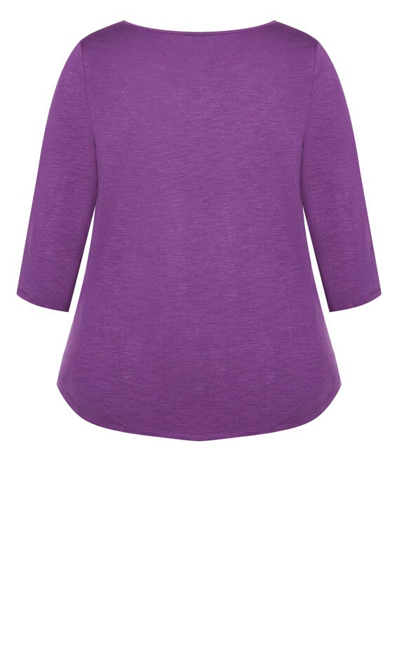Notch Neck 3/4 Sleeve Plain Tee - deep lilac, , alternate image number 5
