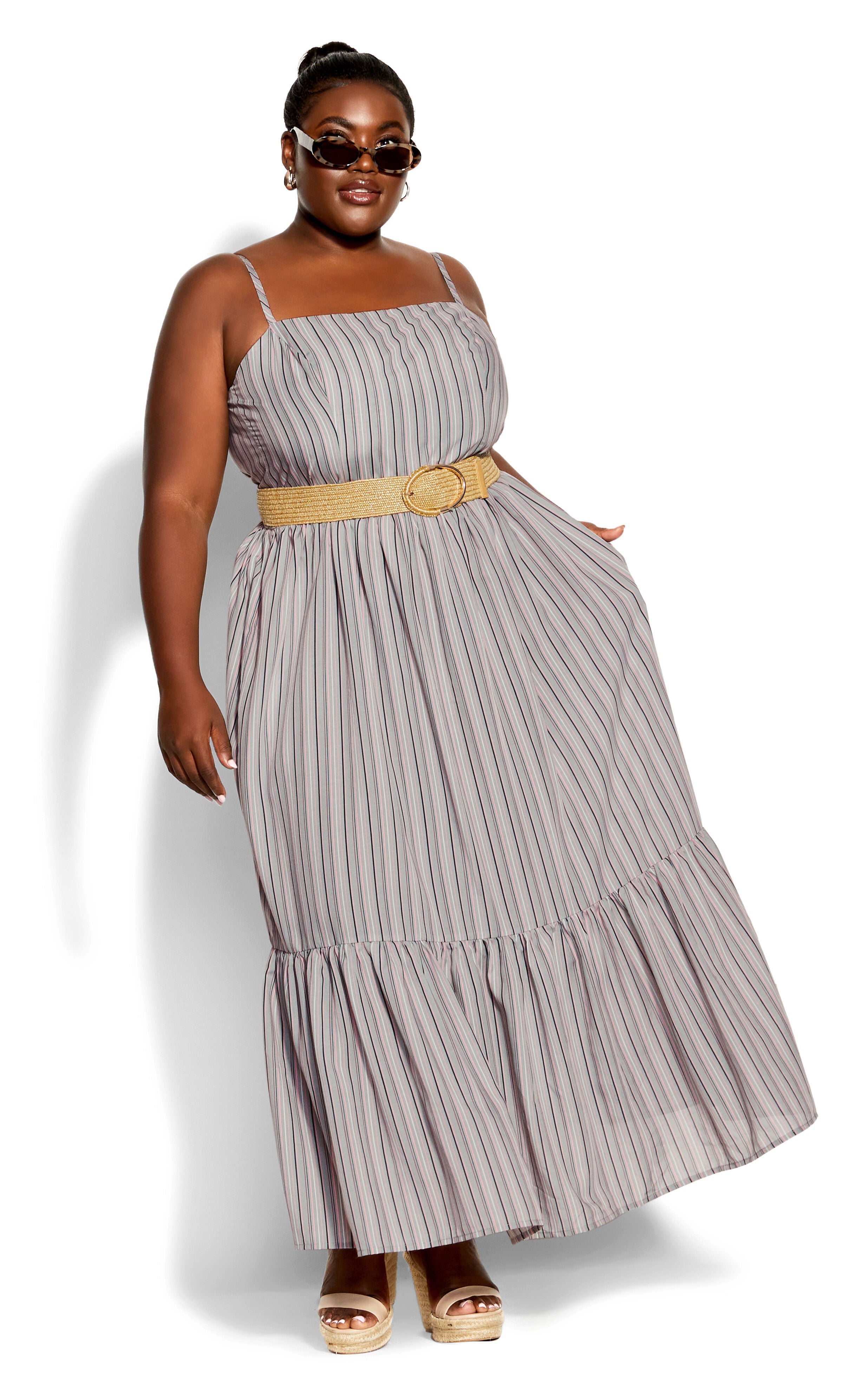 Stripe Swish Maxi Dress - sage, Green, hi-res image number 0