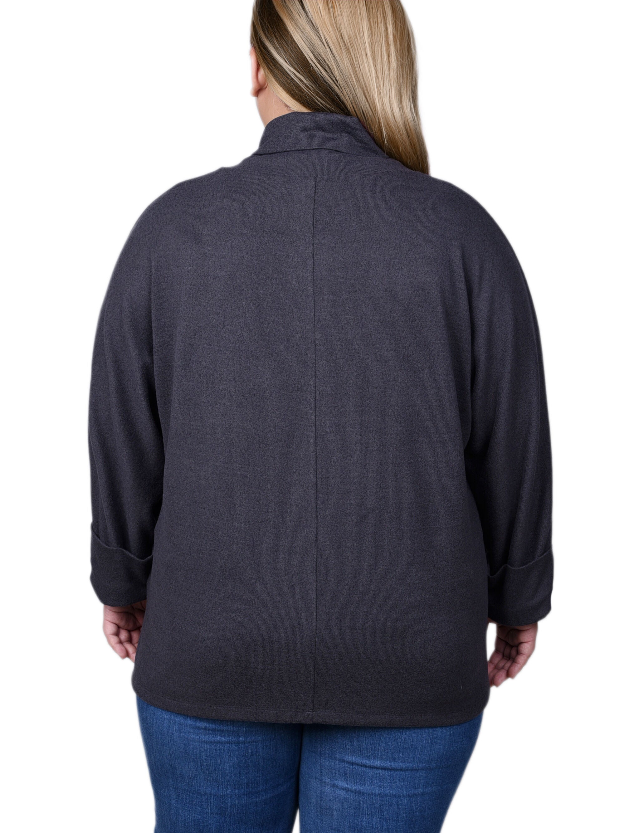 Long Sleeve Shawl Collar Top With Pockets, Dark Charcoal, alternate image number 1