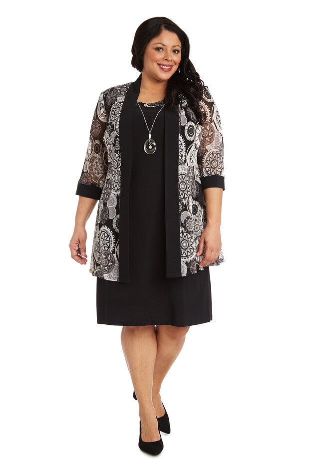 Print Jacket and Dress Set, BlackIvory, hi-res image number null