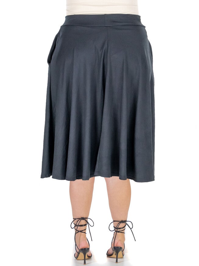 Elastic Waist Pleated Pocket Plus Size Midi Skirt, , alternate image number null