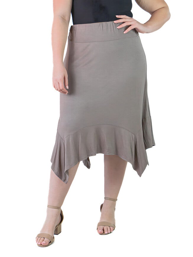 Plus Size Solid Color Knee Length Elastic Waist Handkerchief Skirt, , alternate image number 4