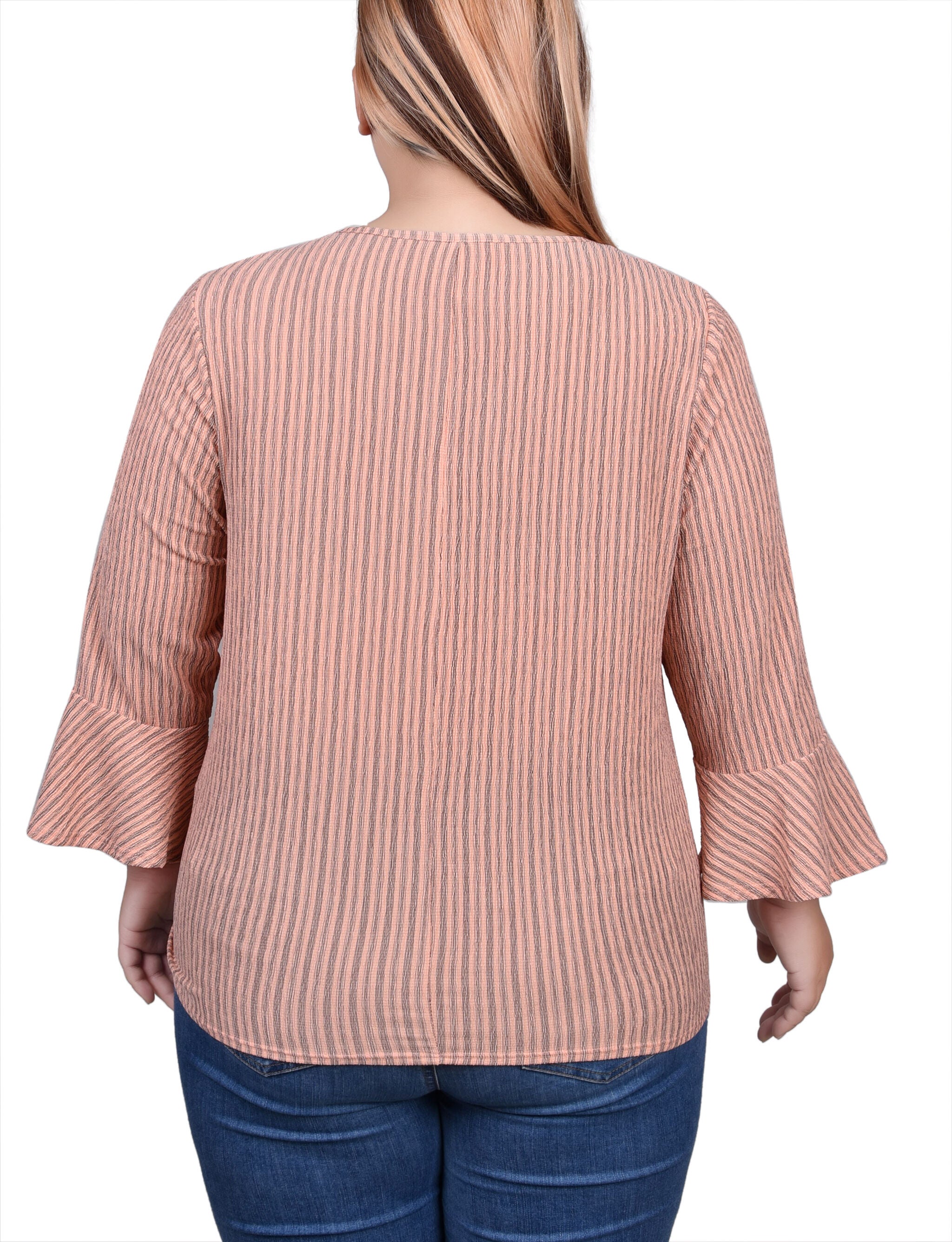 3/4 Bell Sleeve Textured Knit Top, , alternate image number 1
